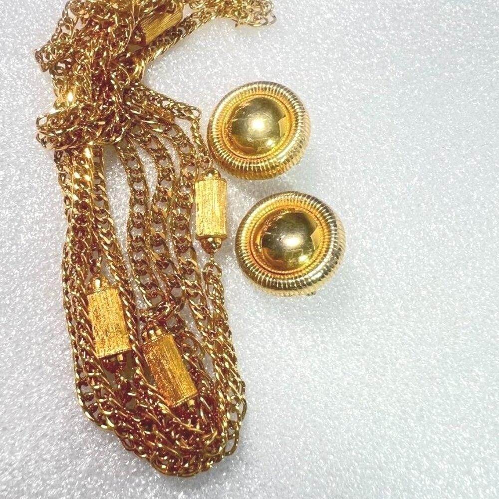 Monet‎ 54' Curb Chain Necklace Tube Links & Clip On Earrings Texture and Smooth
